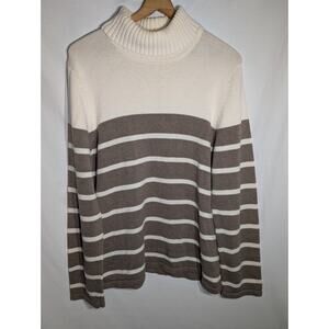 Pria Women's Knit‎ Turtleneck Sweater XL Striped Cream Mocha Neutral Classic